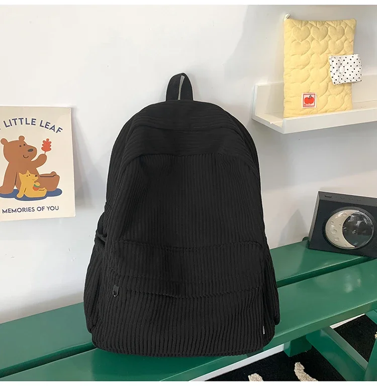 Solid Nylon Soft Sewing Thread Zipper School Bags 2026 High Quality Large Capacity Bags Corduroy Casaul Softback Youth Backpack