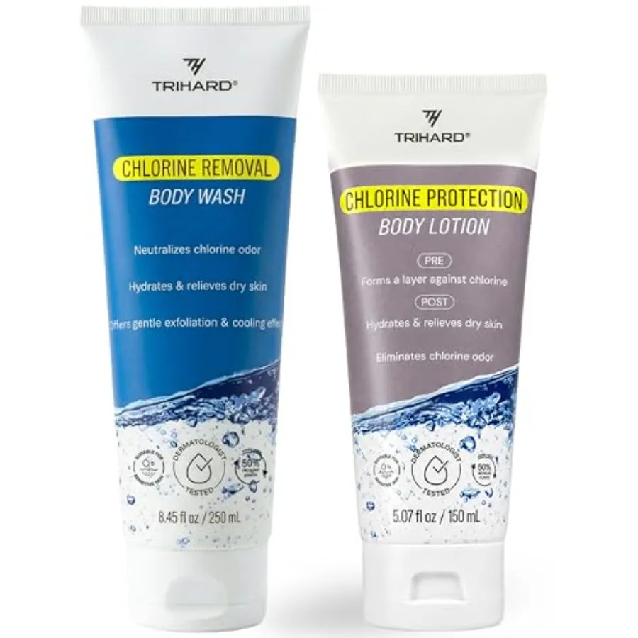 Chlorine Removal Body Wash and Lotion Set, Protects and Hydrates Sensitive Skin from Pool and Ocean, Pool Essentials for Pre an