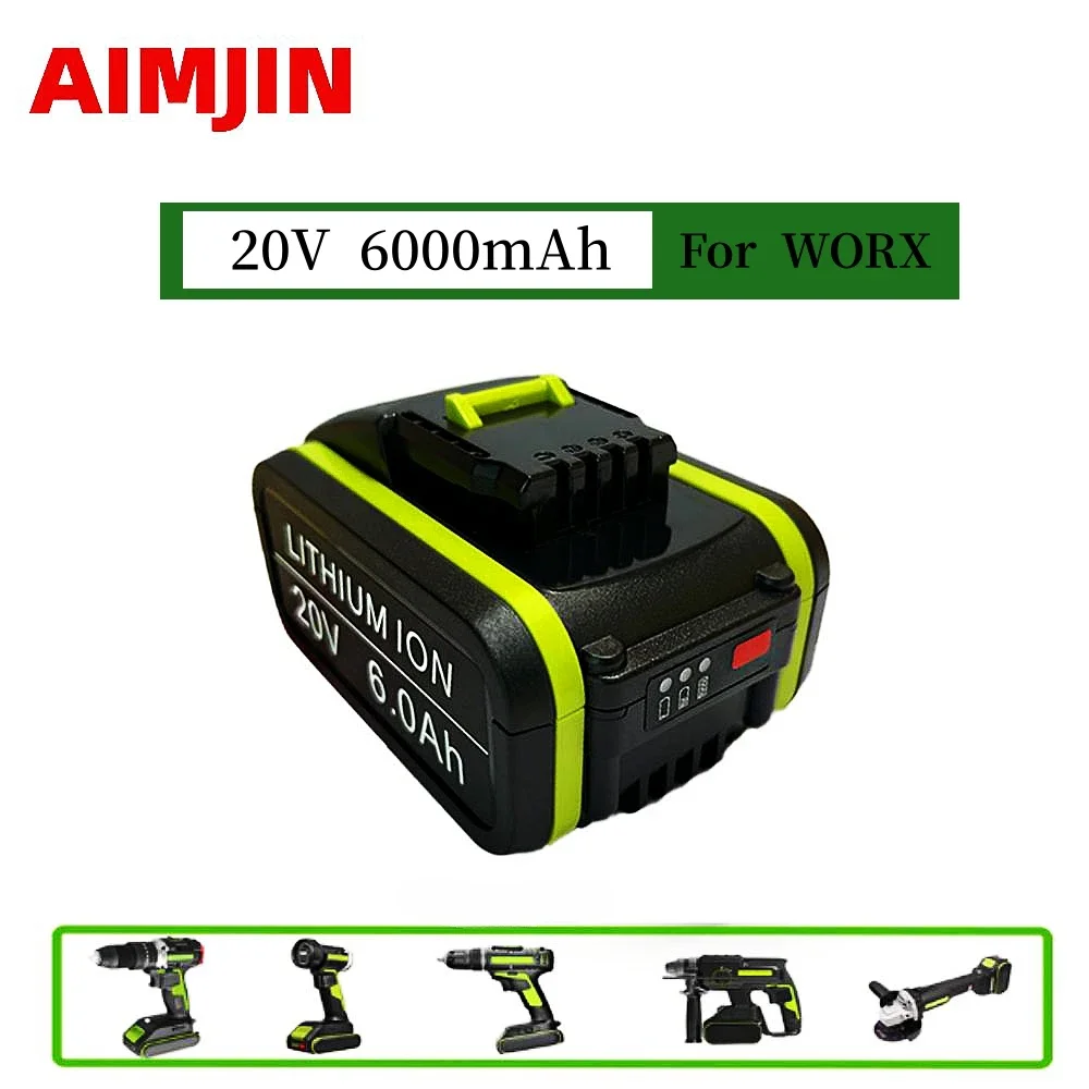 

20V 6000mAh FOR Worx Max Li-Ion Battery WA3551 WA3551.1 WA3553 WA3641 WX373 WX390 Rechargeable Battery Tool