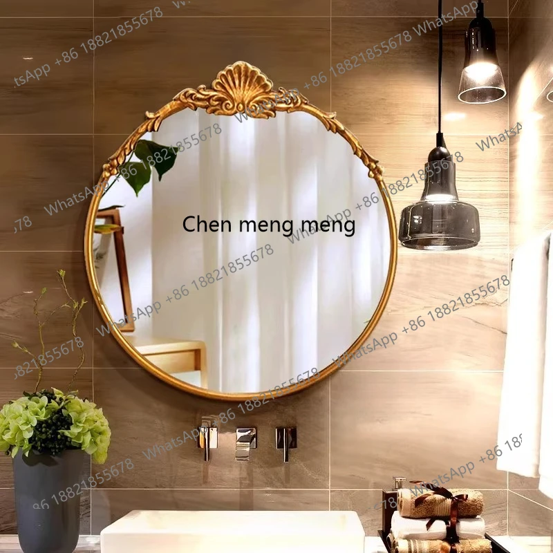 Retro bathroom, bathroom mirror, bedroom wall toilet, round wall hanging, carved vanity mirror
