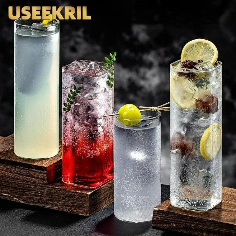 Taza Colin de estilo japonés, vasos largos transparentes para beber, vasos de cóctel ultrafinos, taza cuadrada de cóctel creativa
