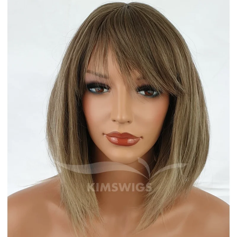 LIGHT BROWN/BLONDE MIX WIG LADIES WOMENS RAZOR CUT SHOULDER LENGTH UK SELLER