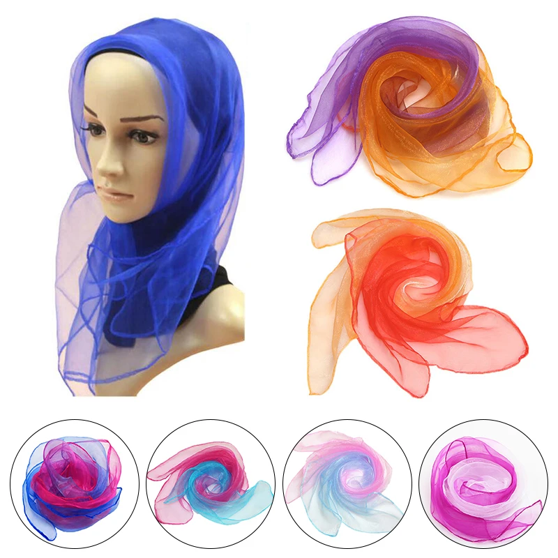 Mini bufanda de gradiente para mujer, pañuelo cuadrado pequeño para actuaciones de baile, pañuelo decorativo para la cabeza, pañuelo estampado, envoltura para el cuello de verano