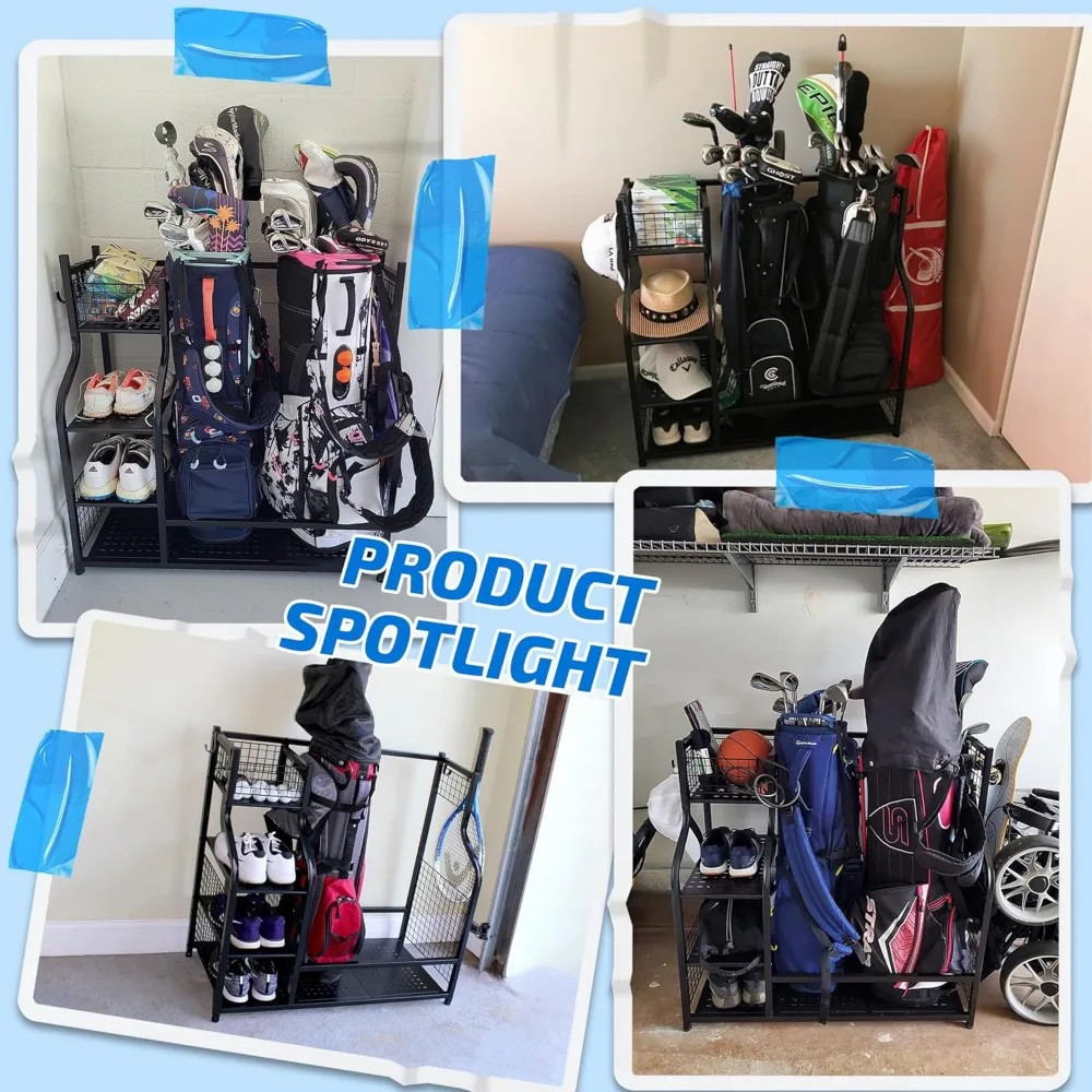 Golf Bag Storage Garage Organizer, Extra Large Size Golf Bag Storage Stand and Golf Equipment Rack for Garage,Shed, Basement