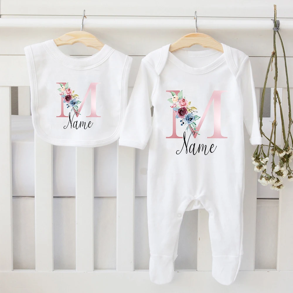 Newborn Girl Coming Home Outfit Personalized Baby Girl Outfit Custom Name Coming Home Outfit Monogrammed Baby Shower Gift Set