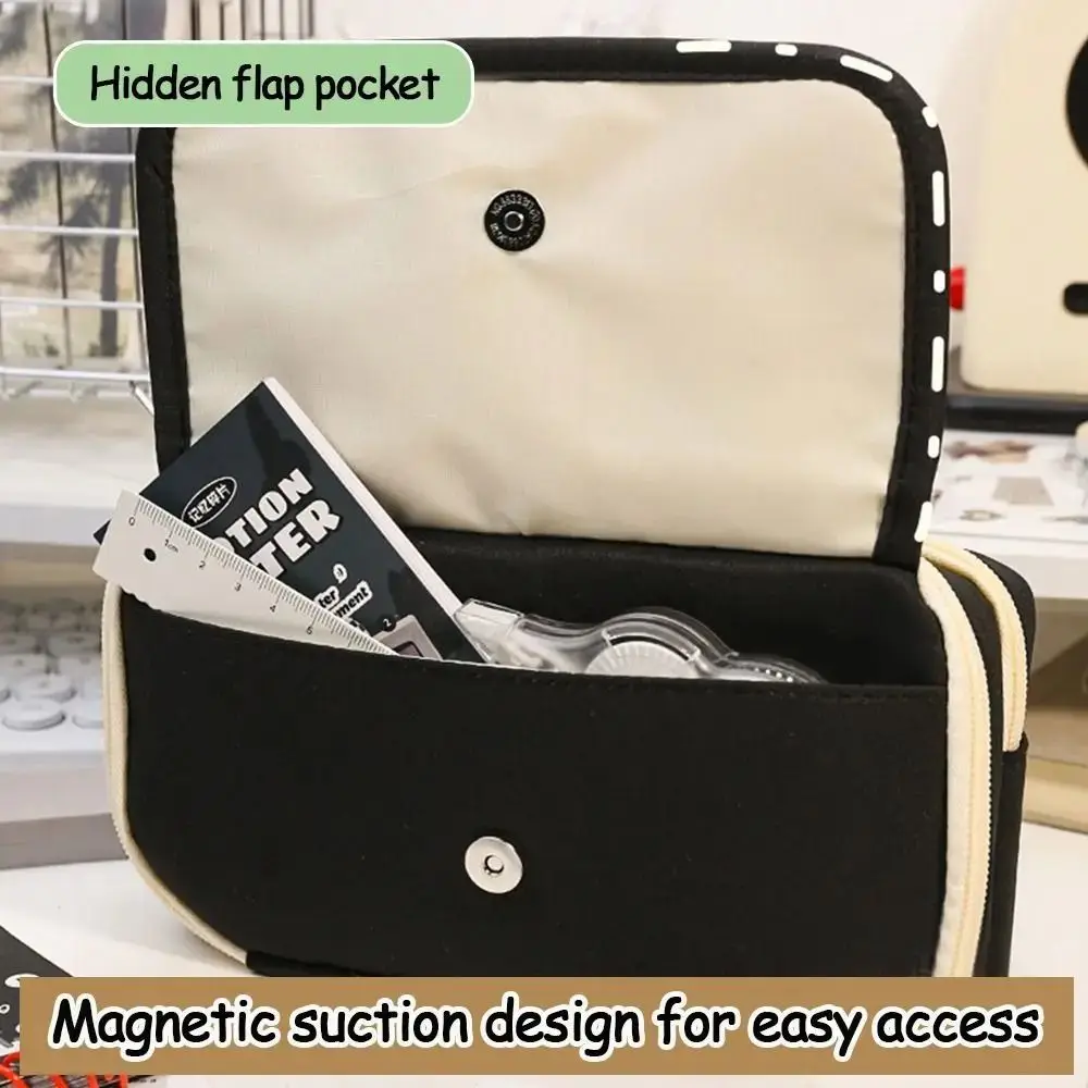 Large Capacity Translucent Pencil Case Matte Texture Flip Front Pocket Translucent Pen Bag Lucky Zipper Stationery Box
