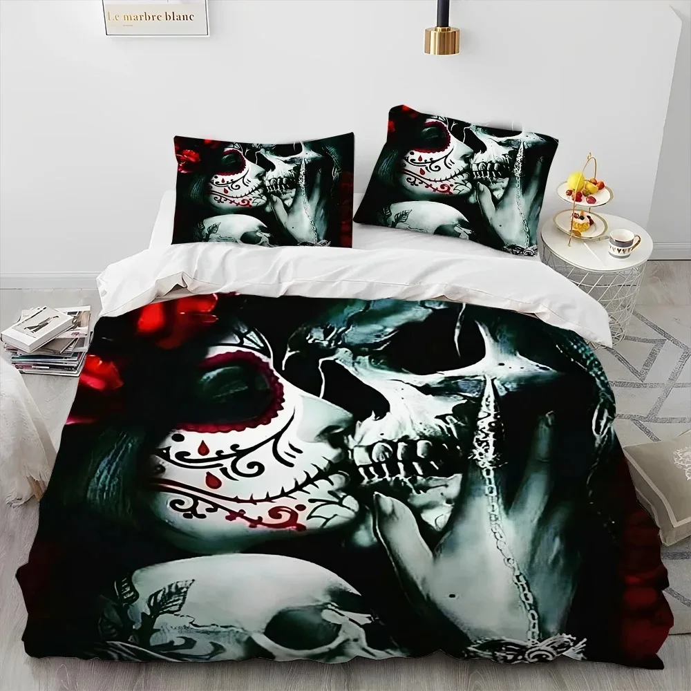 

3D Horror Gothic Female Skull Dead Girl Comforter Bedding Set,Duvet Cover Bed Set Quilt Cover Pillowcase,Queen Size Bedding Set