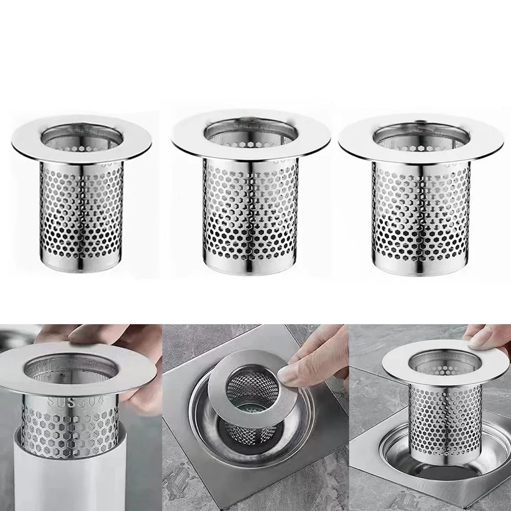 

Shower Drain Strainer Hair Silver Stainless Steel Sink Strainer Kitchen Bathroom Anti-clog Drains Bathtub Hair Catcher Shower