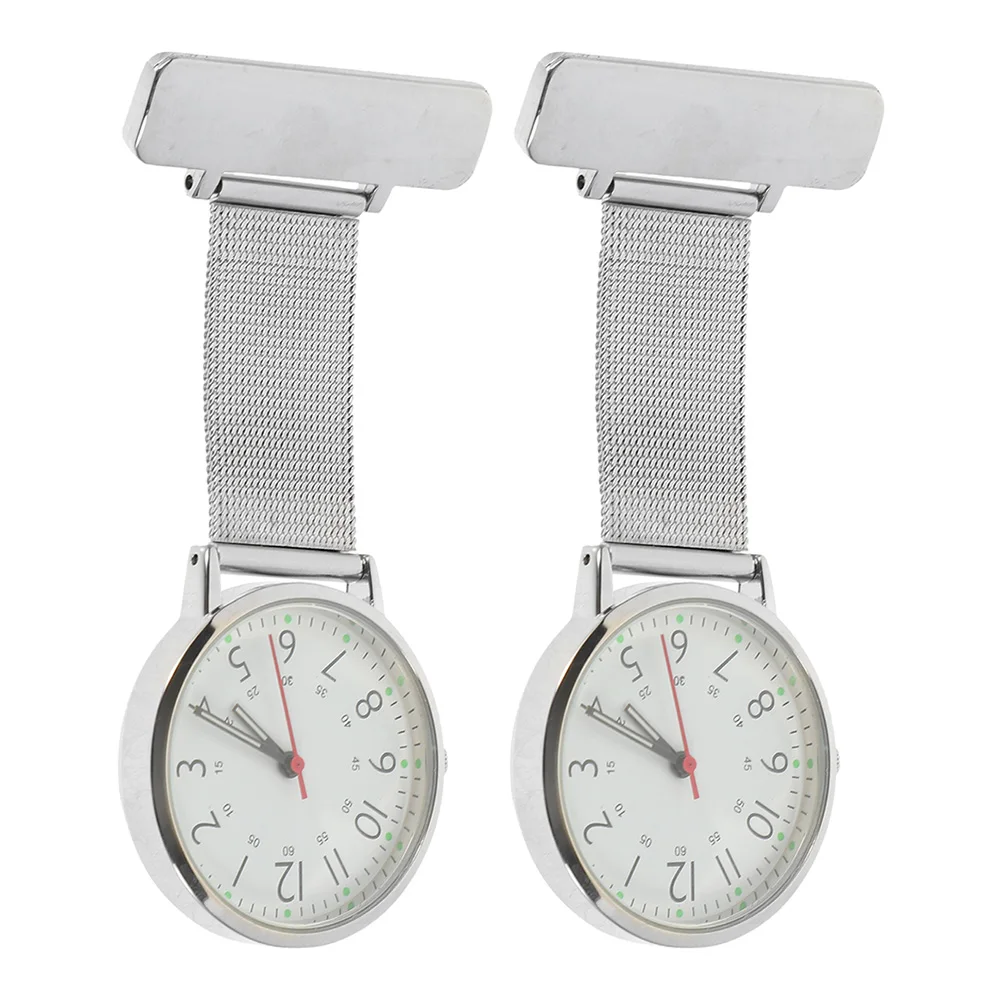 2pcs Nurse Pocket Watch Luminous Clip On Fob Lapel Pin Nursing Watches for Women Durable Medical Brooch for Professionals
