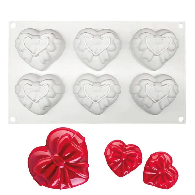 Silicone Cake Decorating Tools Bow & Love Heart Chocolate Mousse Mold DIY Handmade Soap Mould Wedding Valentine's Day decoration