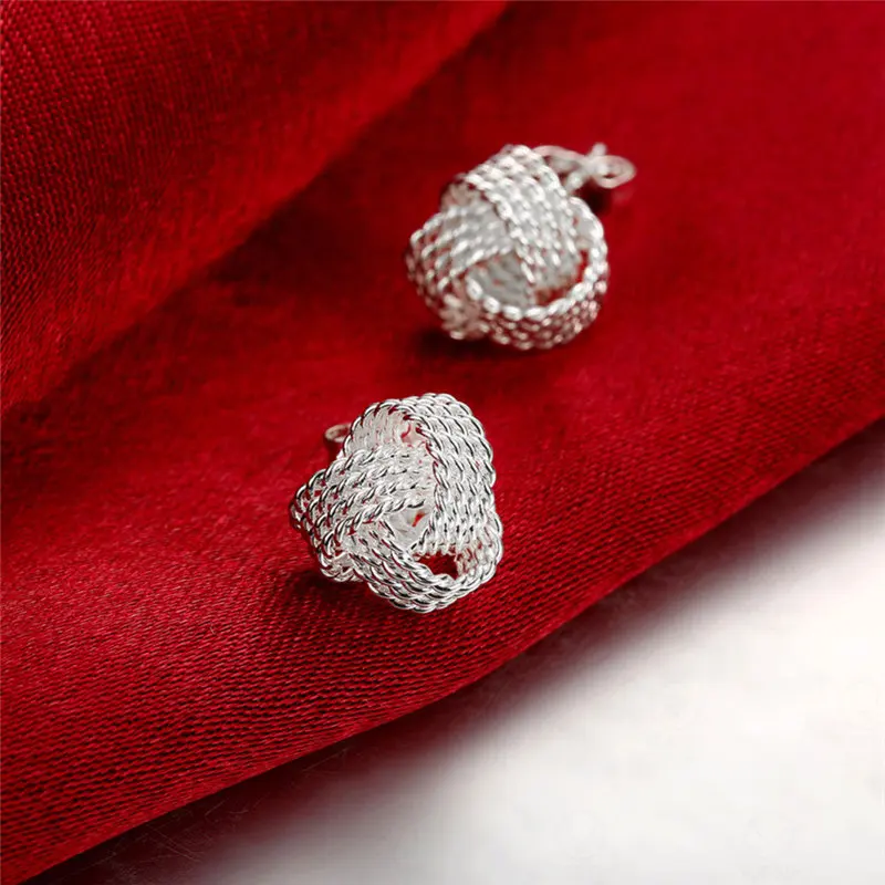 Wholesale 925 Sterling Silver Fine 9MM Braided Ball Stud Earrings For Women Fashion Party Favors Wedding Jewelry Charm