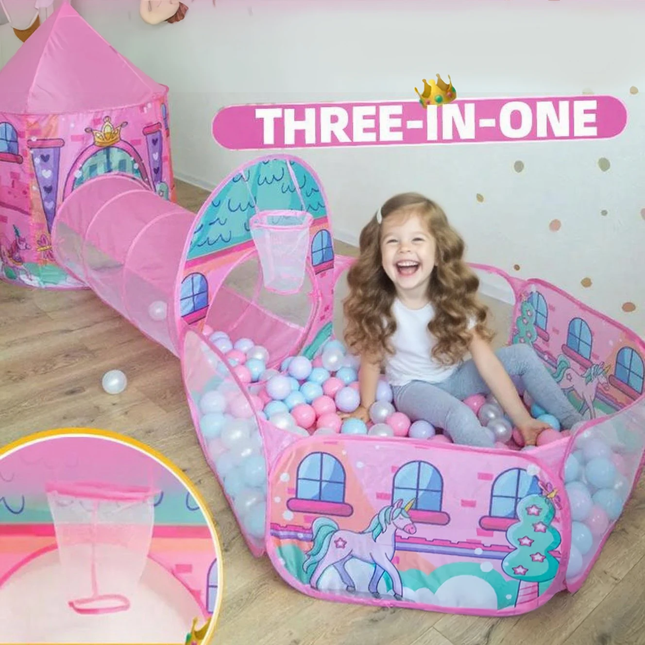 Tenda da gioco pieghevole per bambini, tunnel strisciante in stile yurta, palle da gioco, modelli divertenti stimolano l'imaginazione dei bambini, facile da installare, casa da gioco per bambini, tenda da castello giocattolo portatile all'aperto, ideale per ragazzi e ragazze, regali di Natale e Halloween, non includono palle dell'oceano