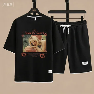 

Ice Silk Casual Set Men's Summer Gingham ort Sve Loose orts Trendy Matching Five-Quarter Polyester T-irt Set 2026