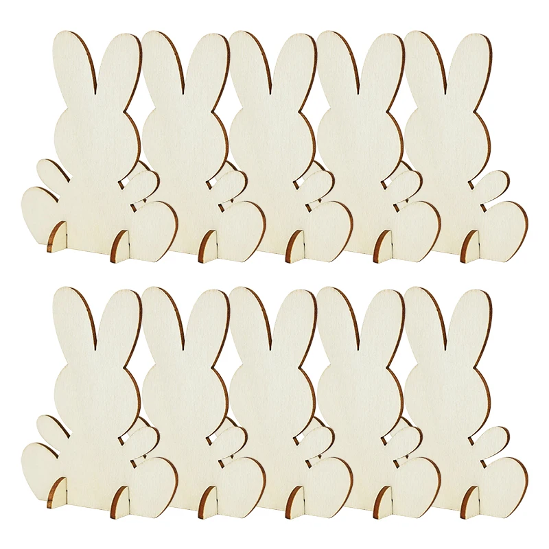 

10pcs Unfinished Easter Bunny Wooden Ornaments Happy Easter Party Painting Wooden Craft Home Table Decorations Kids Toy Gift