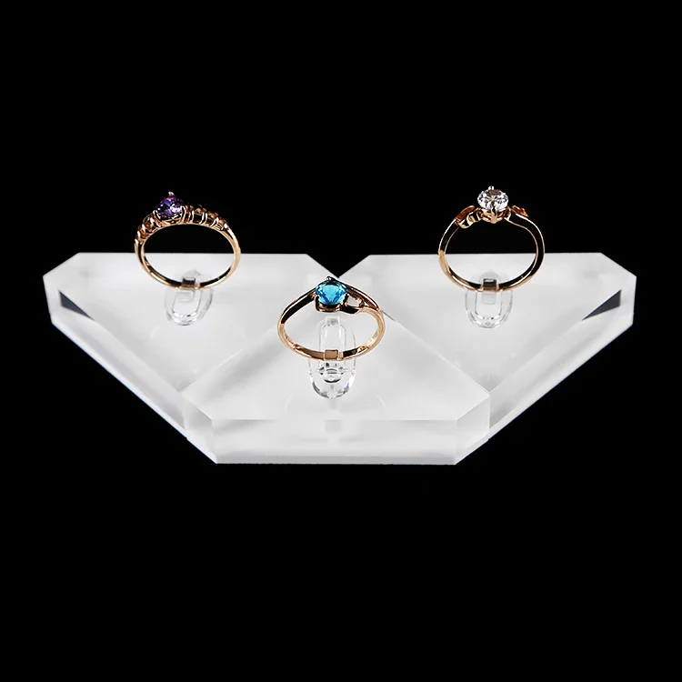 Multi Style Fashionable Acrylic Crystal Triangle Ring Display Rack, Ring Storage Box Holder, Jewelry Rack Stand with Clips