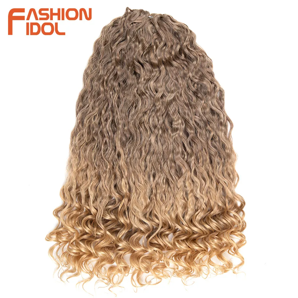 FASHION IDOL 22 Inch Deep Wave Crochet Hair Synthetic Ombre Brown Blonde Water Wave Braiding Hair Extensions for Women Daily Use image 3