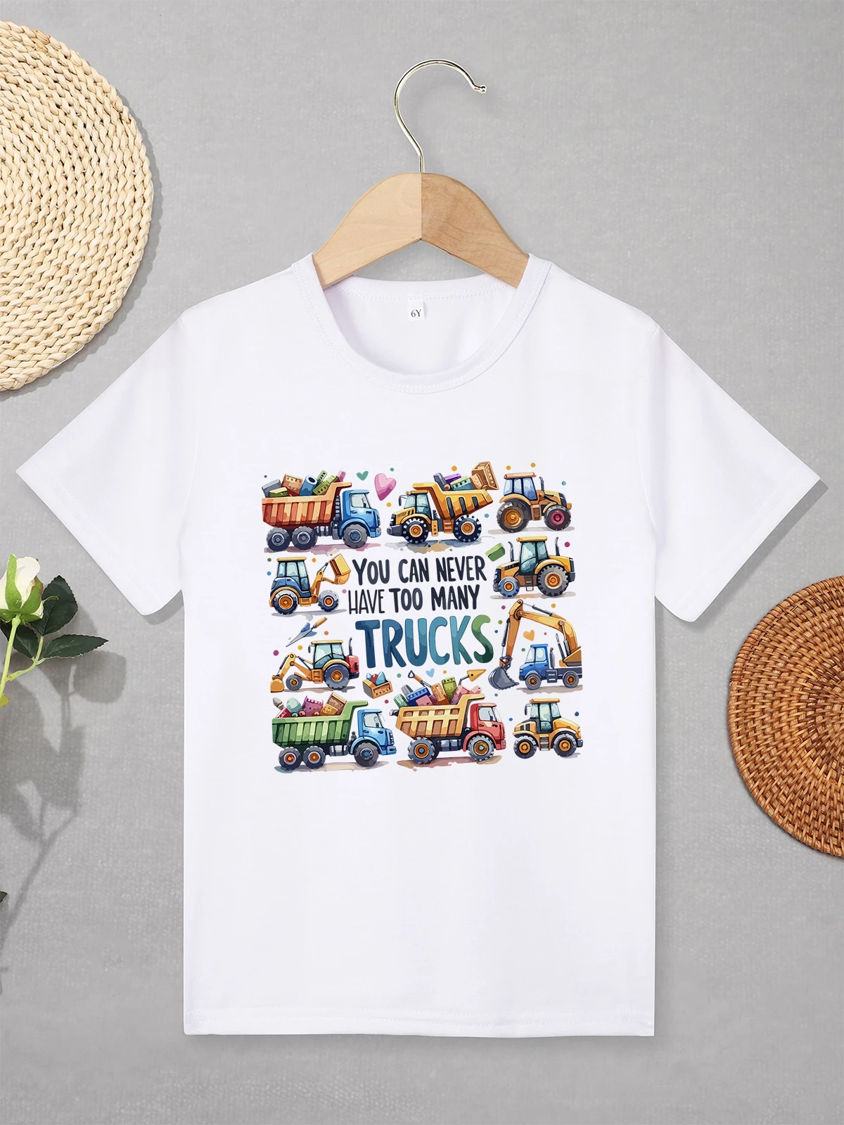 Cartoon Fashion Toddler Boys Clothes “You Can Never Have Too Many Trucks” Letter Print T-shirt American Style Trend Kids Shirts