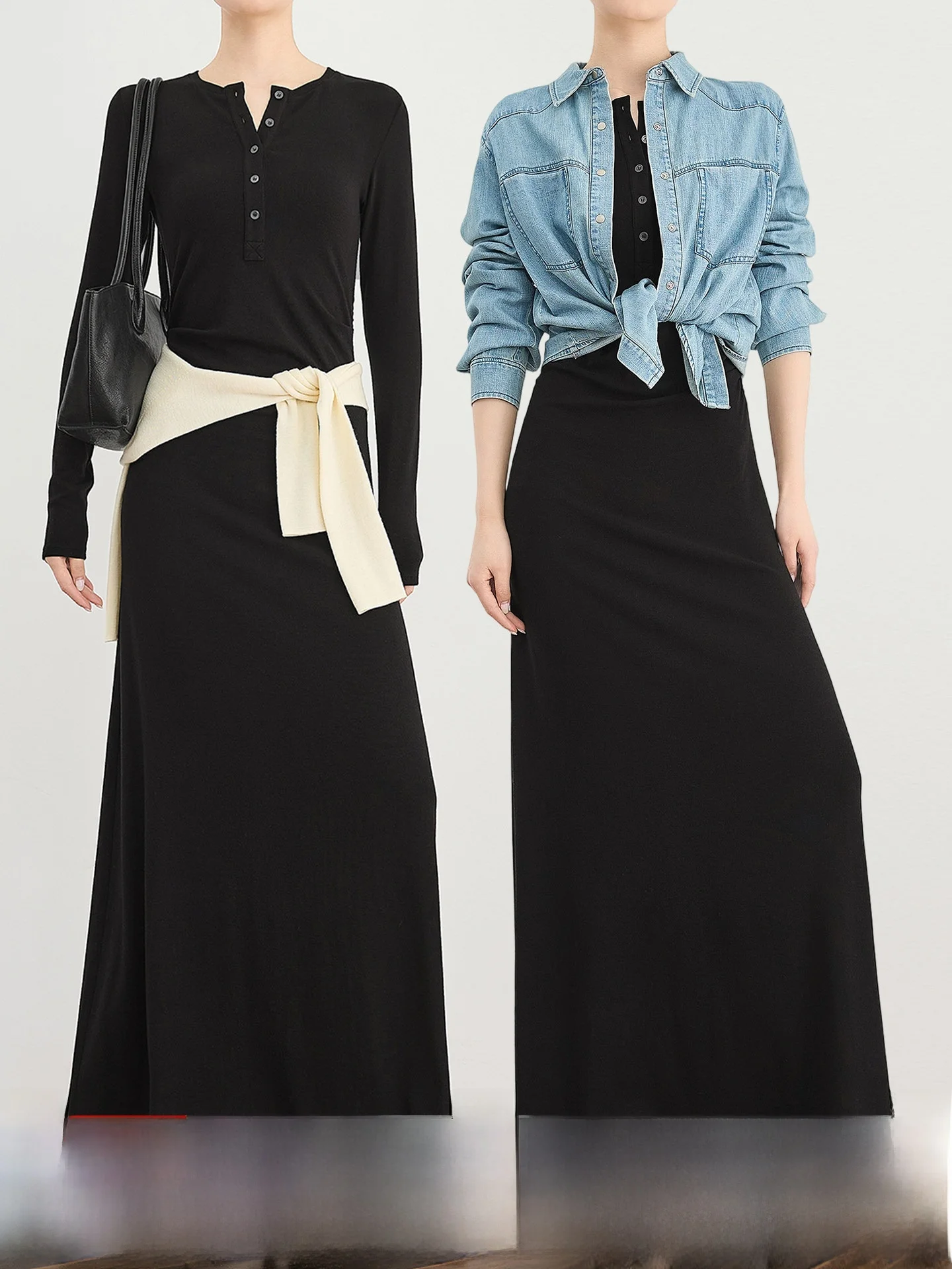 

TUMPUS Bla Long Sve Knitted Dr Women's Slimming Base Layer Long Dr Commute Sle Comfortable Breathable A-Line Skirt