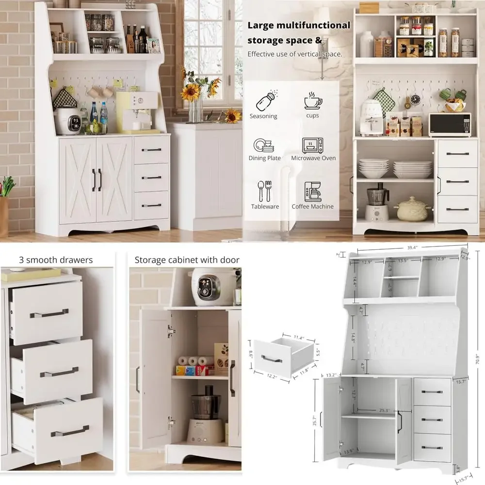 

Кухонный шкаф в стиле фермерского дома с ящиками для хранения, перфорированной доской и розеткой, шириной 71, 3 ящиками, 2 стержнями