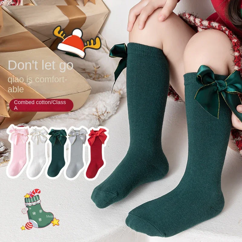 Baby Girl Socks Stuff Infant Christmas Long Barrel Stocks Children Boy Cute Cotton Solid Color Socks Autumn Winter Kids Clothing