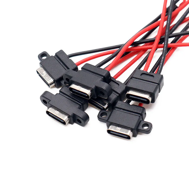 USB Type-C Soldering Female Socket 2P Charging Female Head Waterproof TYPE-C Female Base DIY with Installation Hole