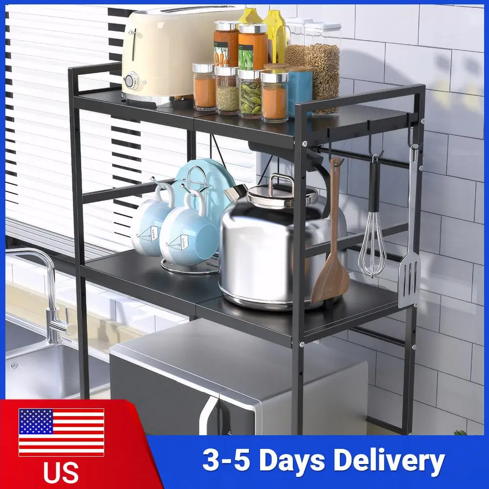 

Двухуровневая подставка для микроволновой печи, износостойкая подставка для хранения приправ, органайзер для специй, подставка для кухонной утвари и столовых приборов на столешницу