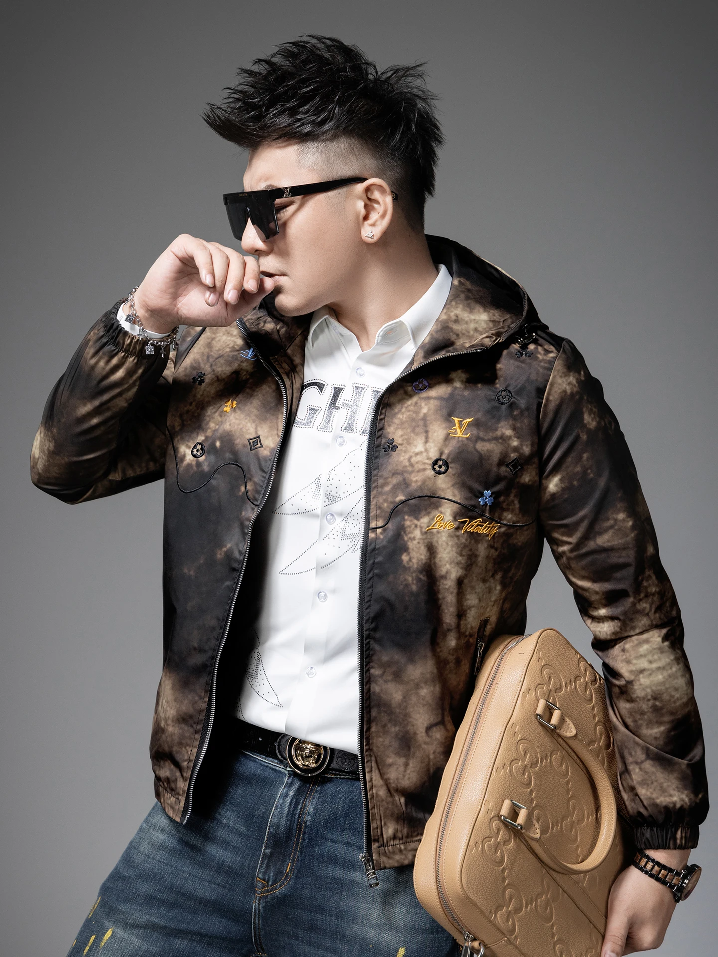 

2026 New Hat Jaet Autumn Trend Brand Lightweight Embroidery ort Coat Men's High-End Feeling Stand Fit Printed Polyeste...