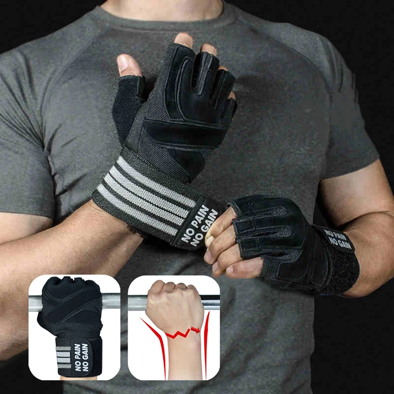 Guantes de levantamiento de pesas con soporte para muñeca para ejercicio pesado culturismo entrenamiento de gimnasia Fitness Handschuhe entrenamiento Crossfit guantes
