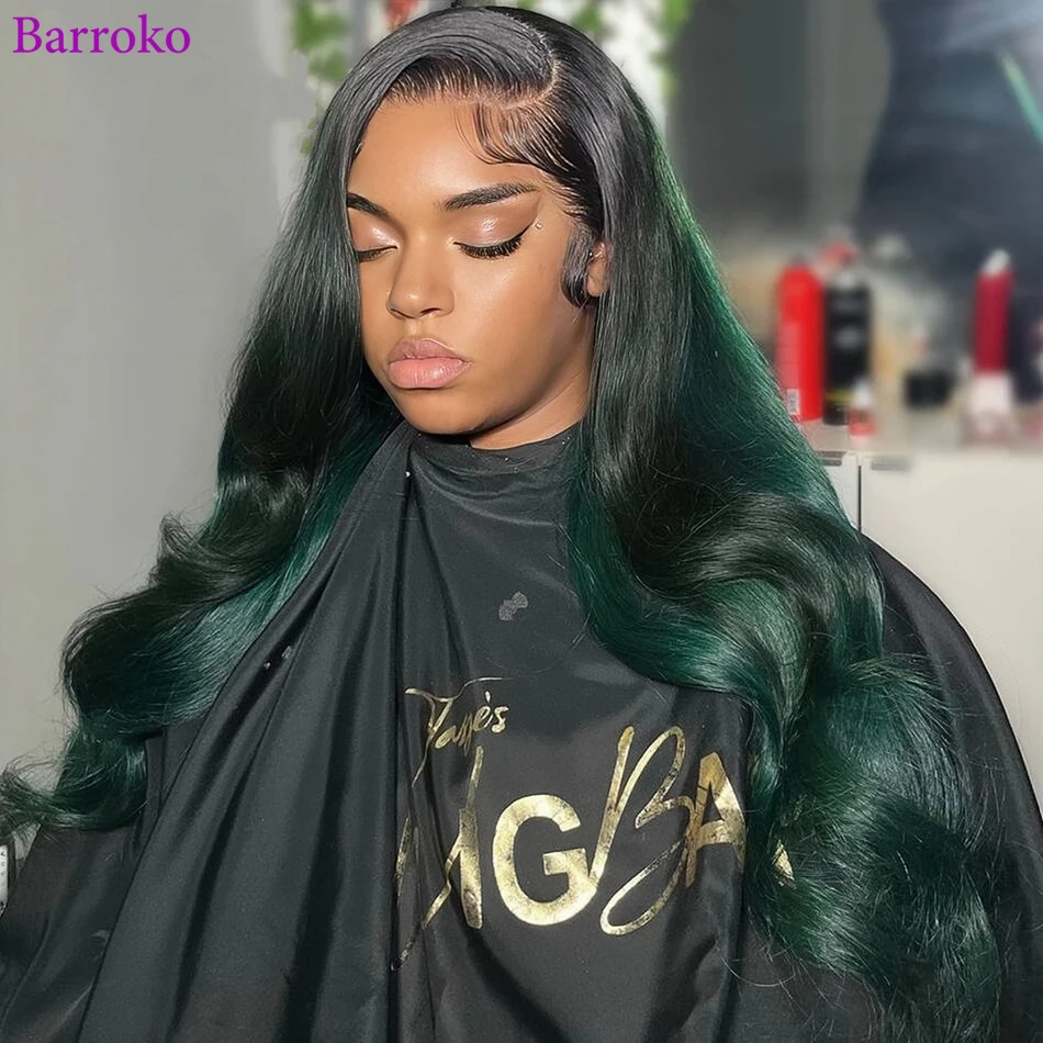 Barroko Omber Green Colored Wig Body Wave Lace Front Human Hair Wig Highlight 1B Green Hair Pre Plucked Wig Human Hair Brazilian