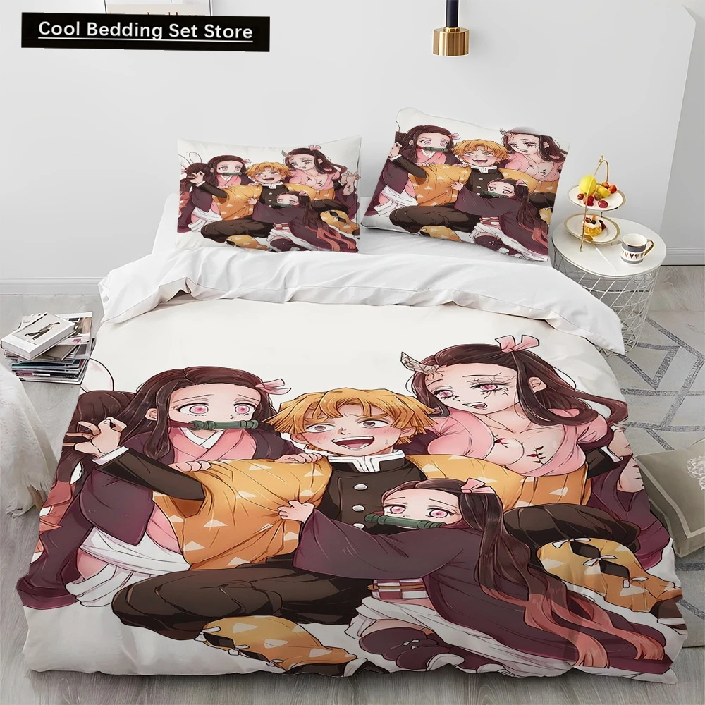 

Demon Slayer Bedding Set Kamado Nezuko Duvet Cover Set Bedspread Pillowcase King Queen Full Single Size Bed Linen Kids Teen Gift