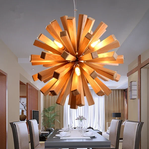 NEW 52cm Northern Europe Wooden Vintage Restaurant Cafe Solid Wood Chandelier Creative Individuality Bar LED Pendant lamp ligh