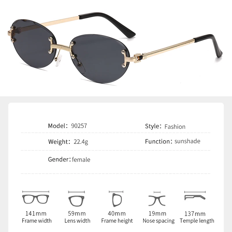 2025 безрамочные эллиптические солнцезащитные очки с обрезанными краями, модные высококачественные металлические солнцезащитные очки интернет-знаменитостей 90257