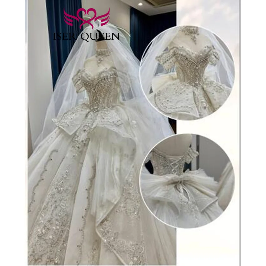 

Customized Heavy Beading Royal Wedding Dress For Bride 2025 New Beaded Lace Appliques Luxury Wedding Dresses Ball Gown WX0442