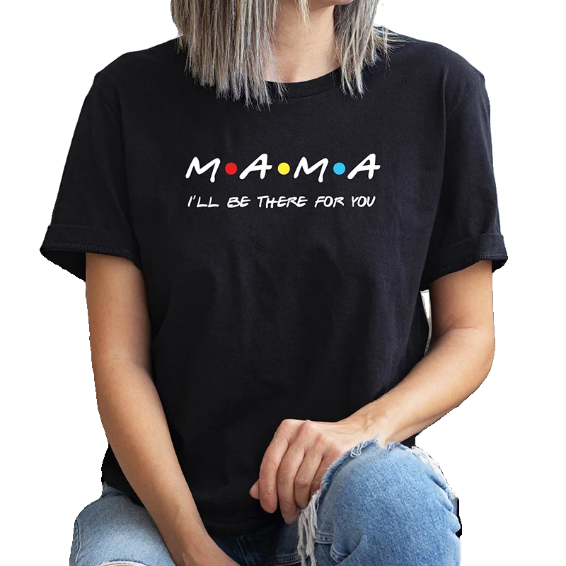 Koszulka damska z czystej bawełny na Dzień Matki, luźny krój, kreatywny nadruk, okrągły dekolt, letni top.