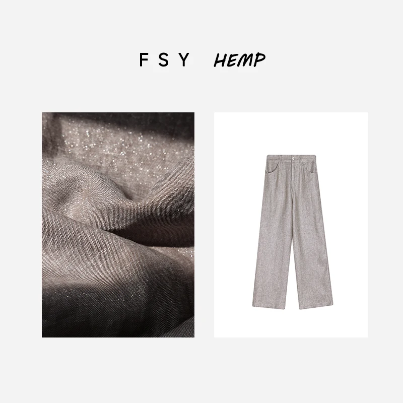 

High Waist Linen Casual Pants Women's Summer Thin Straight Leg Pants Drapey Comfortable Street Sle Pure Color ket Detail