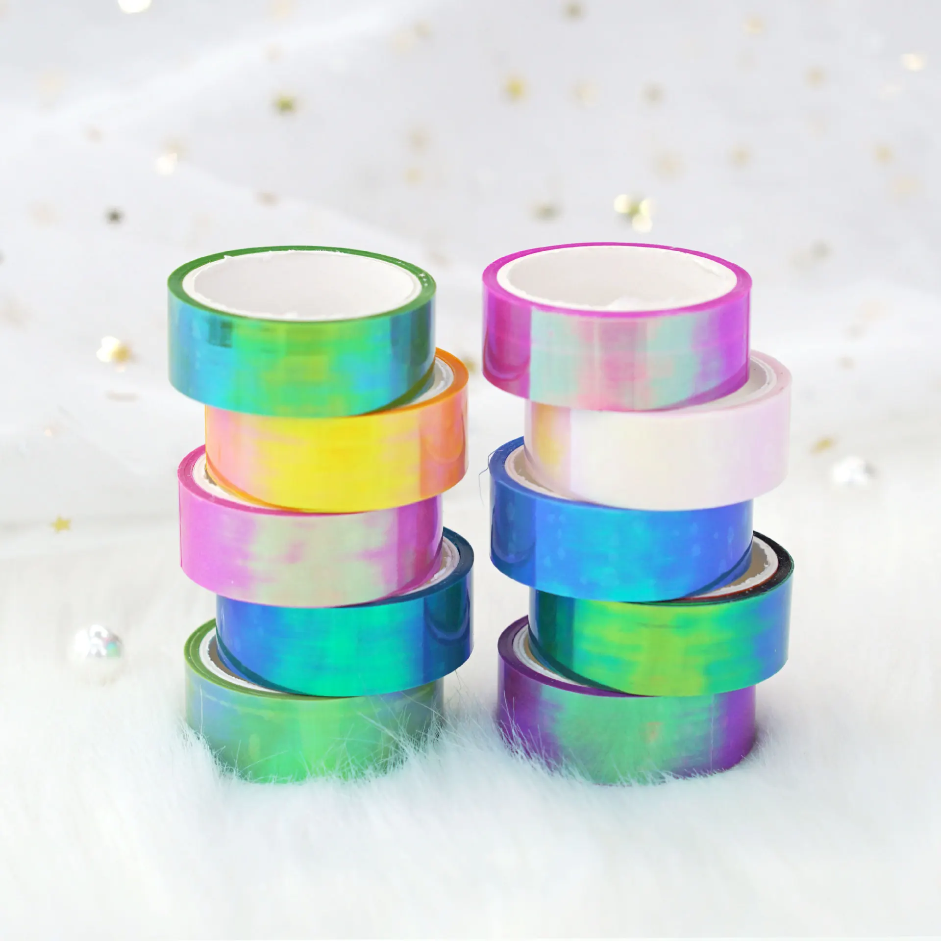 10 Rolls of Iridescent Iris Laser Film Tape  Mermaid Ji Cool Hand Account DIY Decorative PE Sticker Washi Tapes  5m