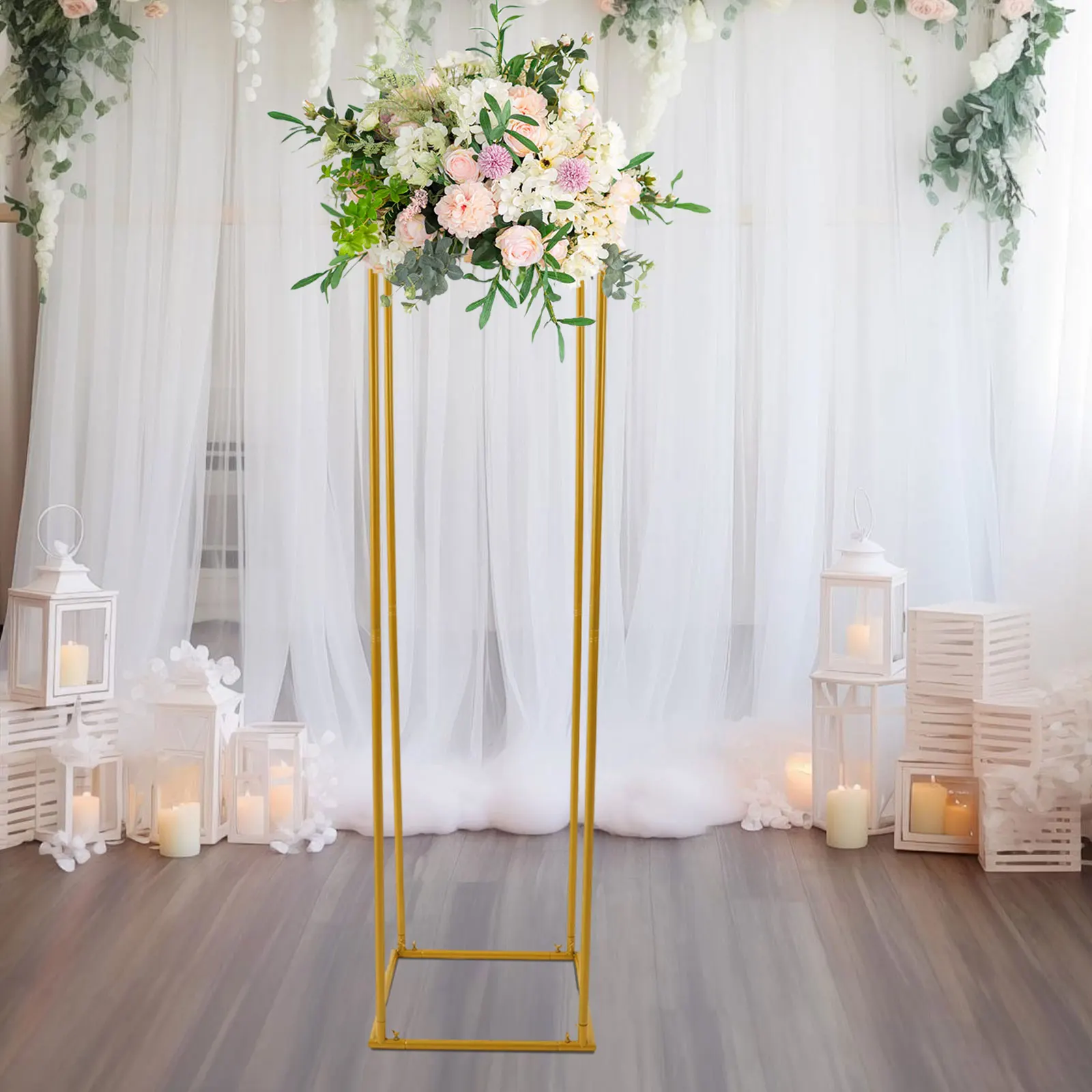 

Элегантная золотая подставка для свадебных цветов, прямоугольная металлическая витрина для декора вечеринок, современный стальной держатель для цветов для дома и мероприятий