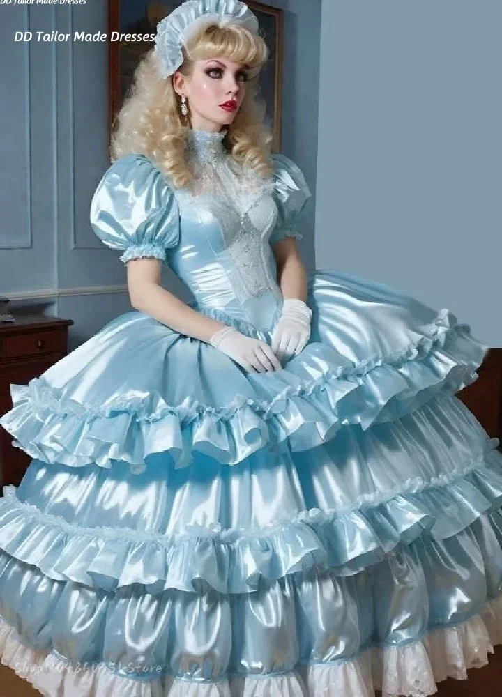 Fantaisie bébé bleu robe de bal manches bouffantes volants robe de bal col haut Cosplay robe de soirée personnalisé 2026 longues robes de soirée