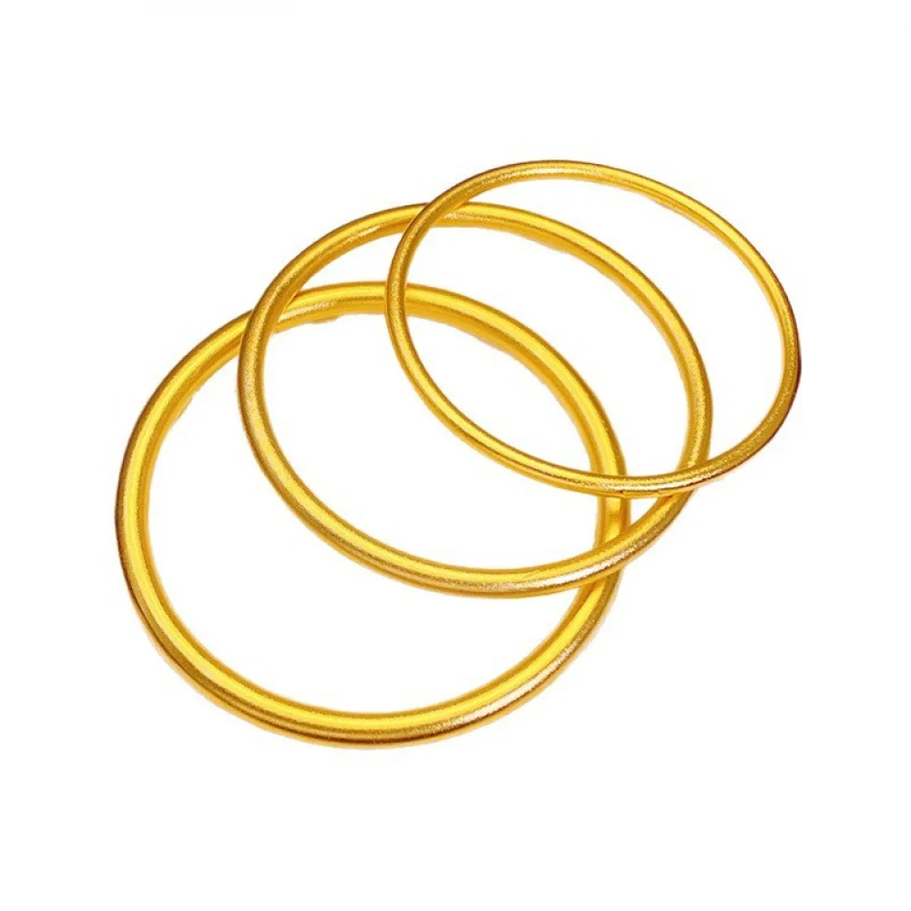 Matte Gold Tone Closed Round Bangle Bracelet, Minimalist Plain Stackable Fashion Bracelet Jewelry for Women