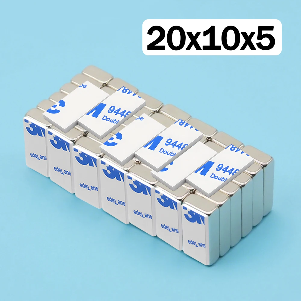 20x10x5mm Super Powerful Block Neodymium Magnet  With double-sided adhesive Magnet N35 Strong Permanent Magnetic imanes