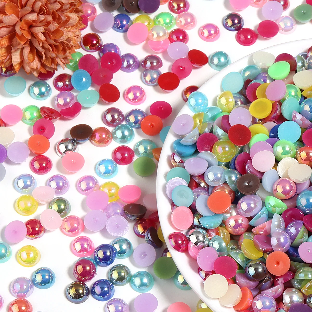 50-1000 Stück AB-Farbe Imitationsperlen Cabochons Halbrunde Flachrückseitige Perlen für DIY-Schmuckherstellung, Zubehör, Nagelkunst und Bastelarbeiten – Detail 3
