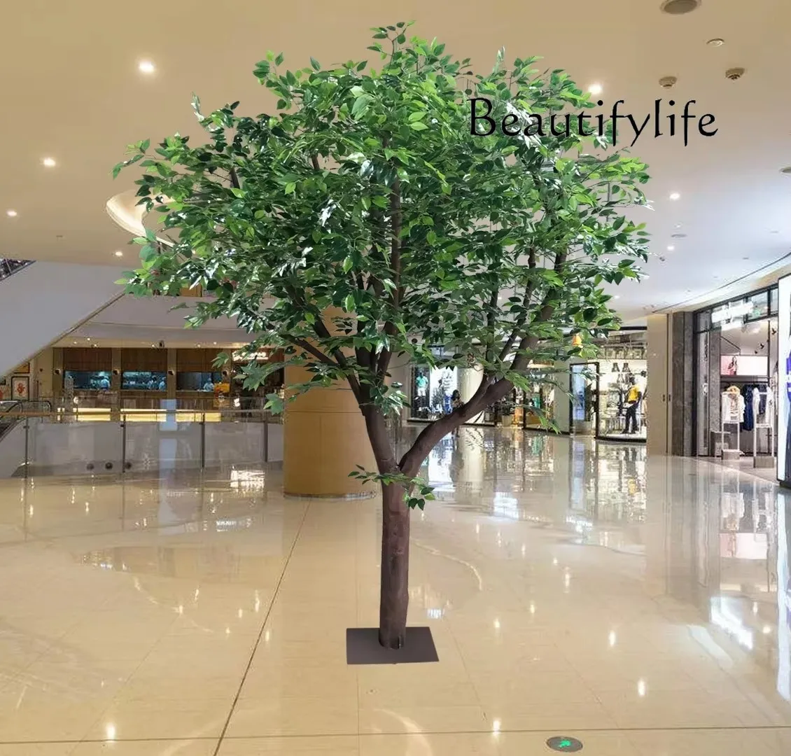 Large simulated fake tree plant living room fortune tree solid wood decoration custom