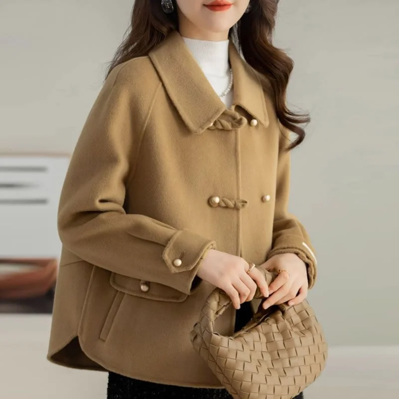 

Women Woolen Coat Autumn Winter New Korean Fashion Short Loose Wool Coat Female Casual Jacket Overwear Ladies Tops