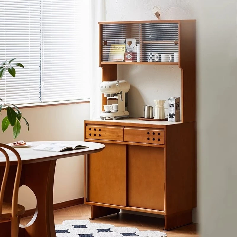 

Dining side cabinet retro style solid wood small apartment restaurant cabinet locker travertine rock slab locker