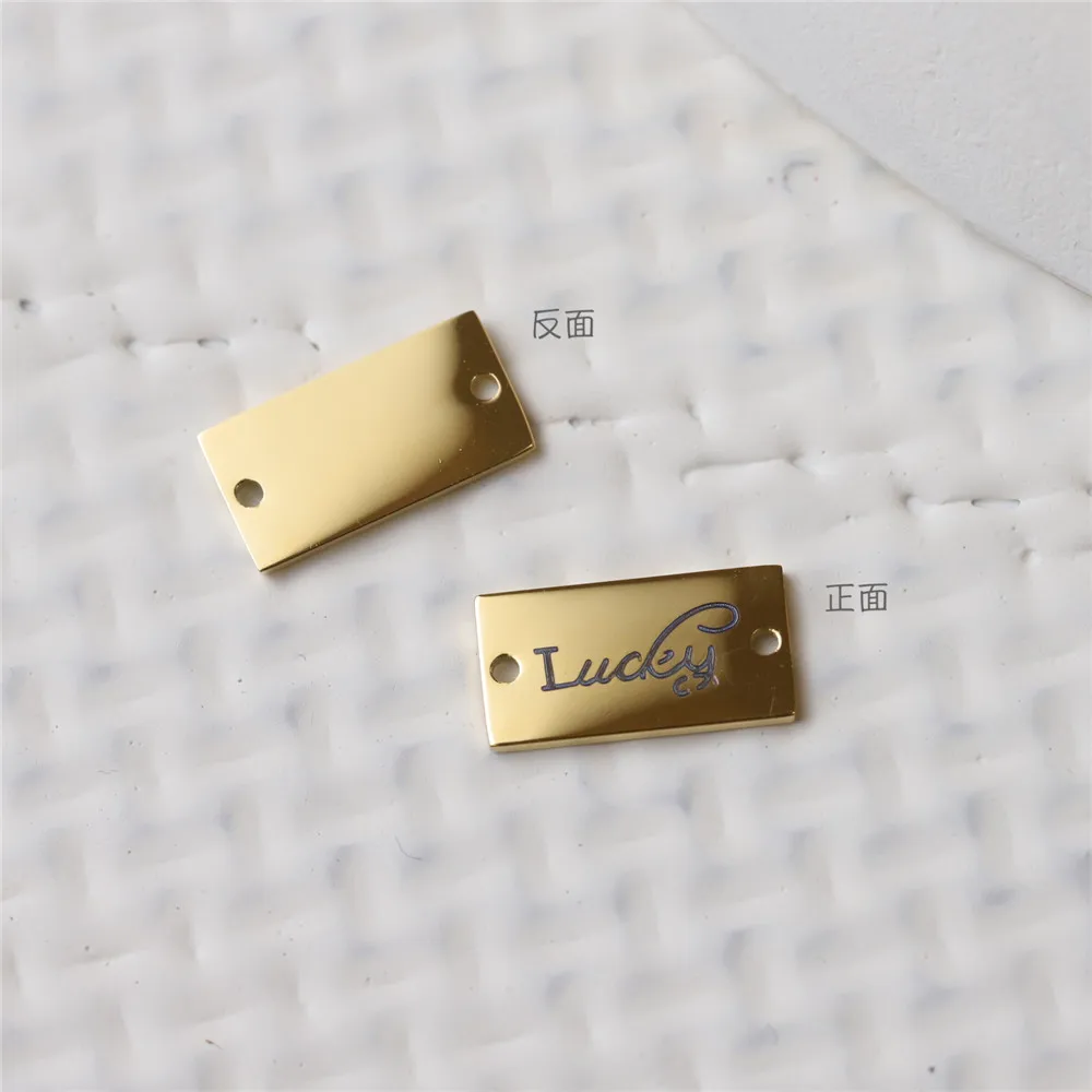 Gold-plated rectangular Lucky double hole square plate in titanium steel furnace DIY manual connection accessories M-174