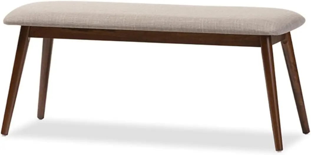 Acabamento Wood Dining Bench para meados do século, Modern Light Grey Fabric, OakMedium Brown