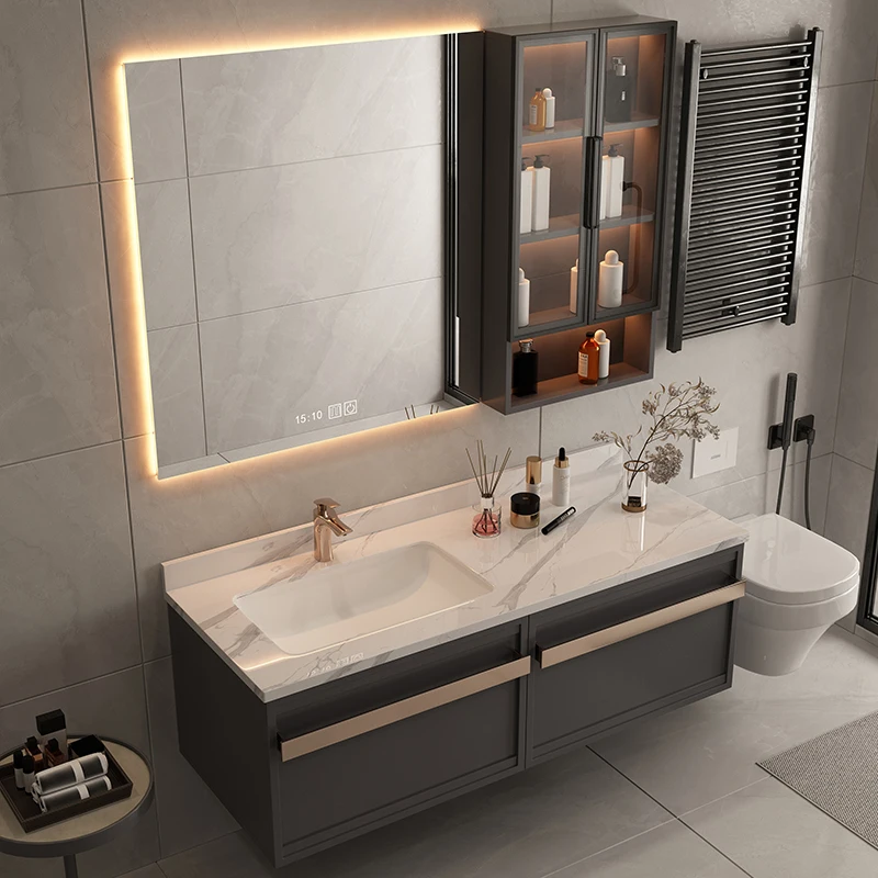 Customized rock board bathroom mirror cabinet combination, modern and minimalist bathroom wash basin,