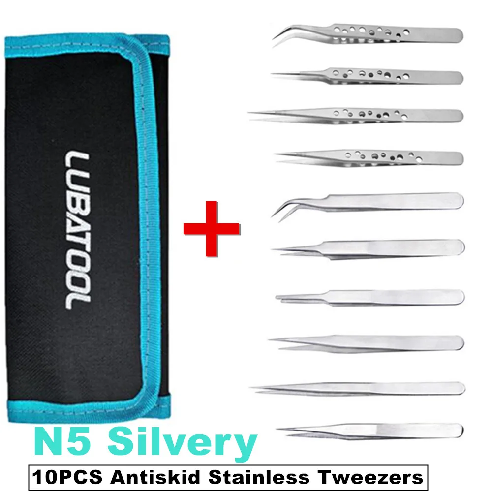 10-teiliges Pinzetten-Set mit Tasche, Keramik, Industrie, Elektronik, ESD, Edelstahl, antistatisch, Präzisions-Pinzetten-Kits, Reparaturwerkzeuge
