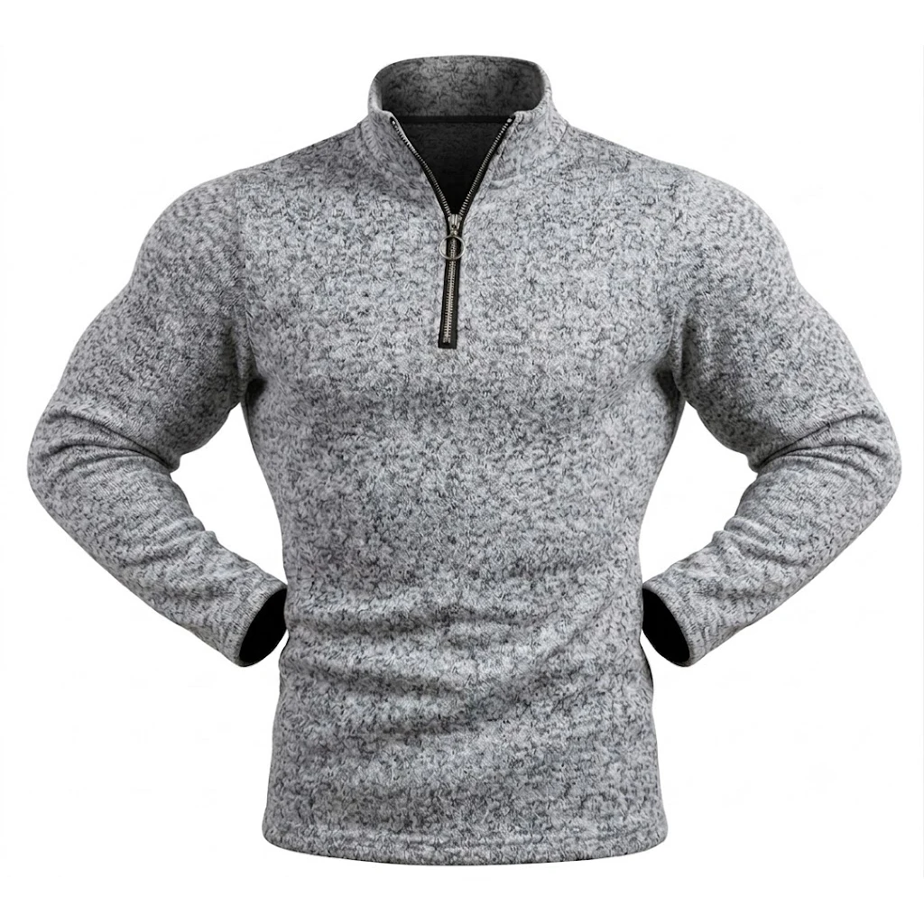 Herren Langarm-Sweatshirt mit Viertelreißverschluss, Einfarbig, Stehkragen, Sportlicher Pullover, Lässige Laufbekleidung, Aktivwear, Sport- und Arbeitsjacken – Detail 8