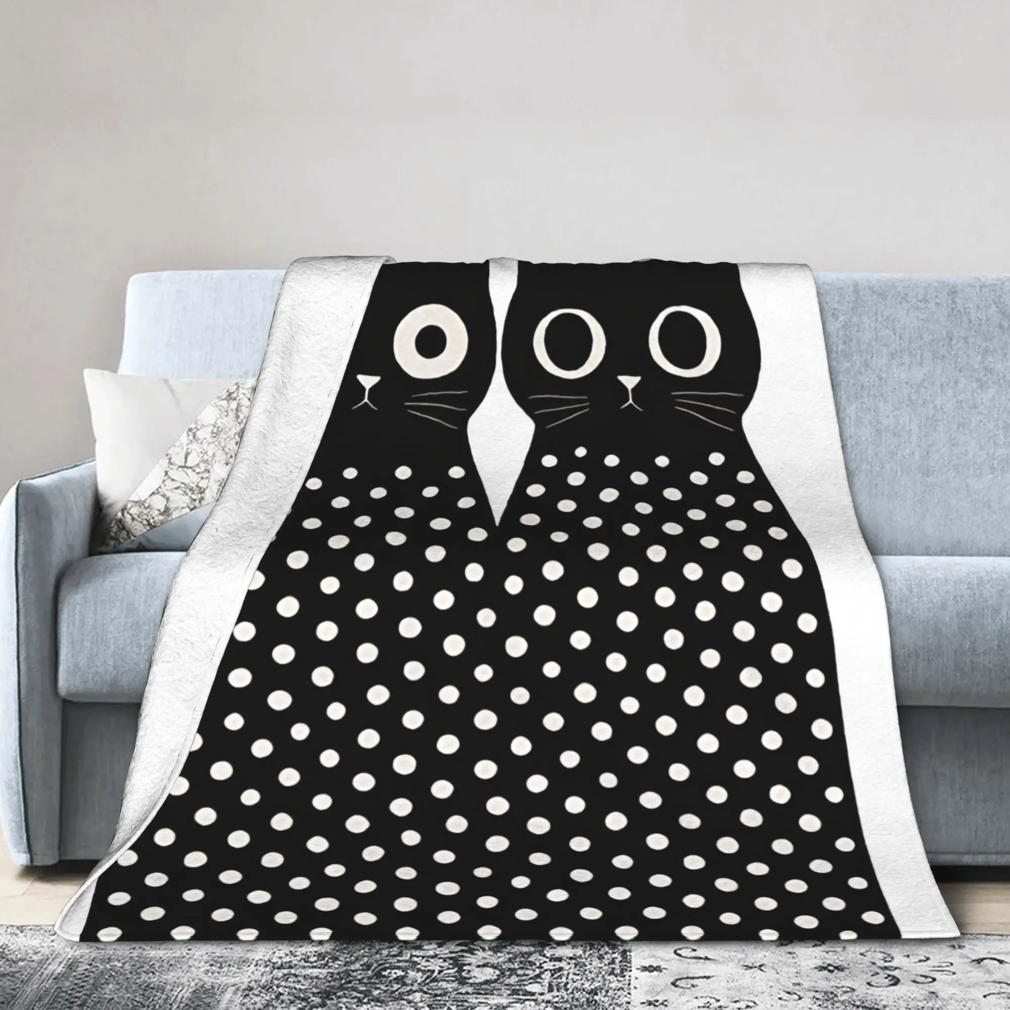 Yayois Kusamas Black Cats Polka Dot Fleece Throw Blanket  Blanket for Bed Office Super Warm Plush Thin Quilt,